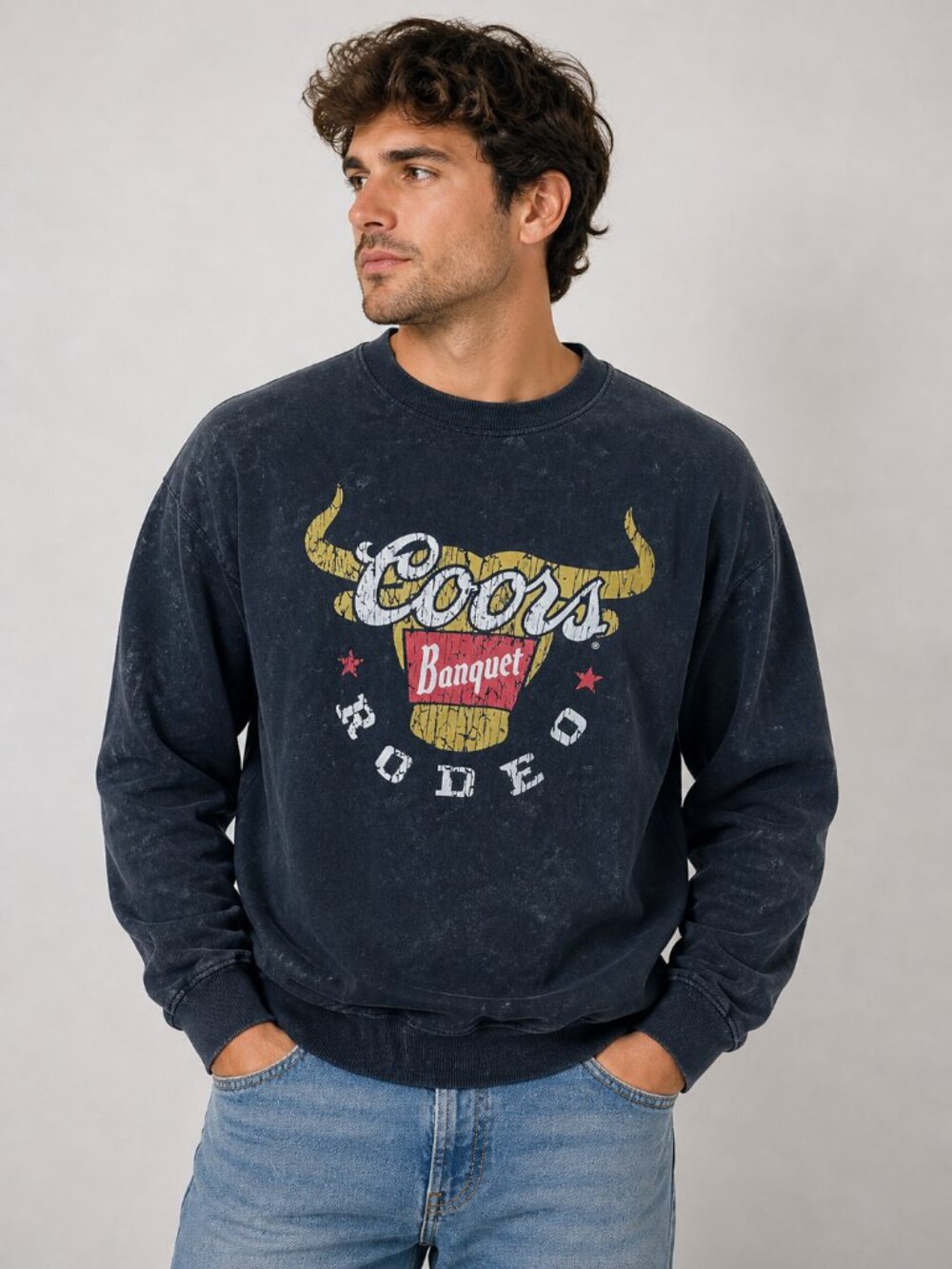 Coors Banquet Sweatshirt Crewneck Long Sleeve Beige Front, Graphic Men’s Medium
